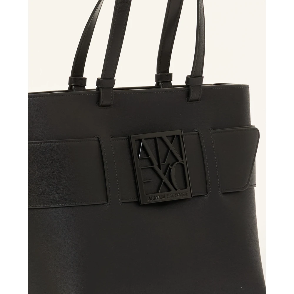 Armani Exchange Medium Shopper Bag met Ton-sur-Ton Monogram Black Dames