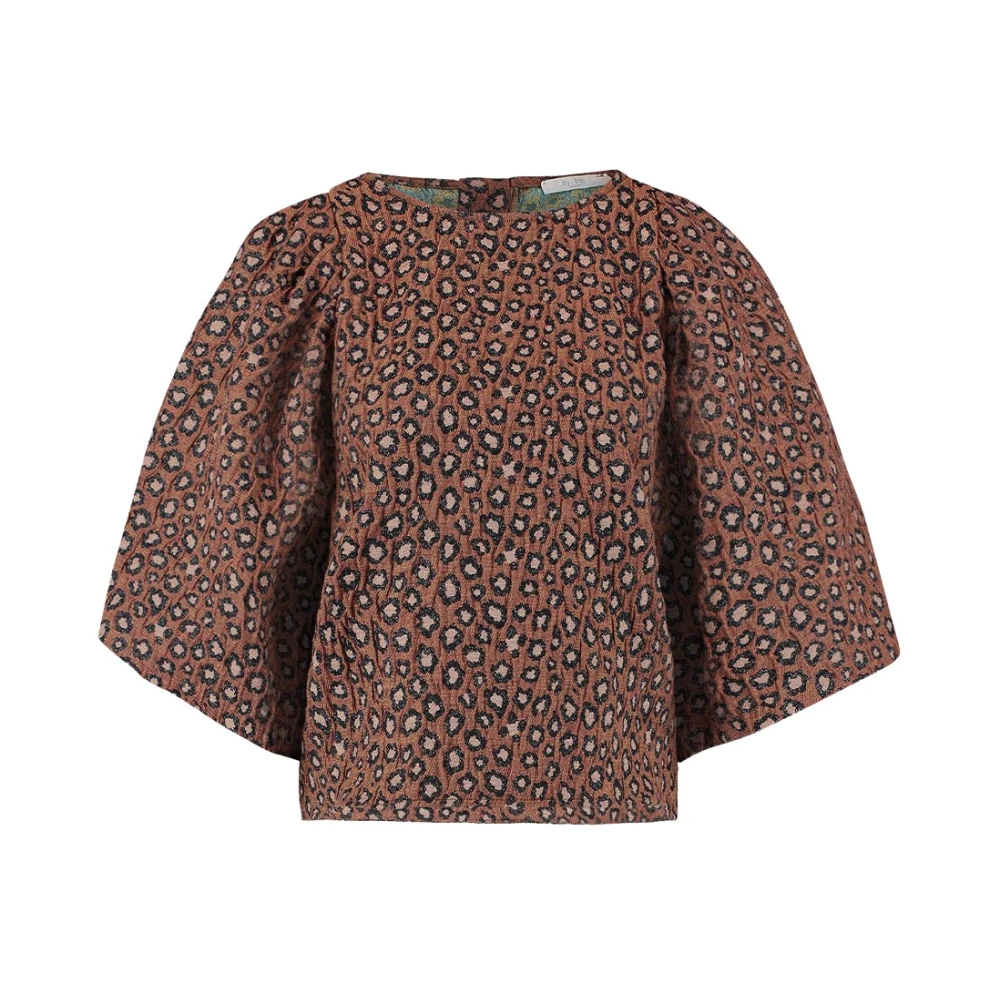 By-Bar Jacquard Blouse Lange Mouw Brown Dames