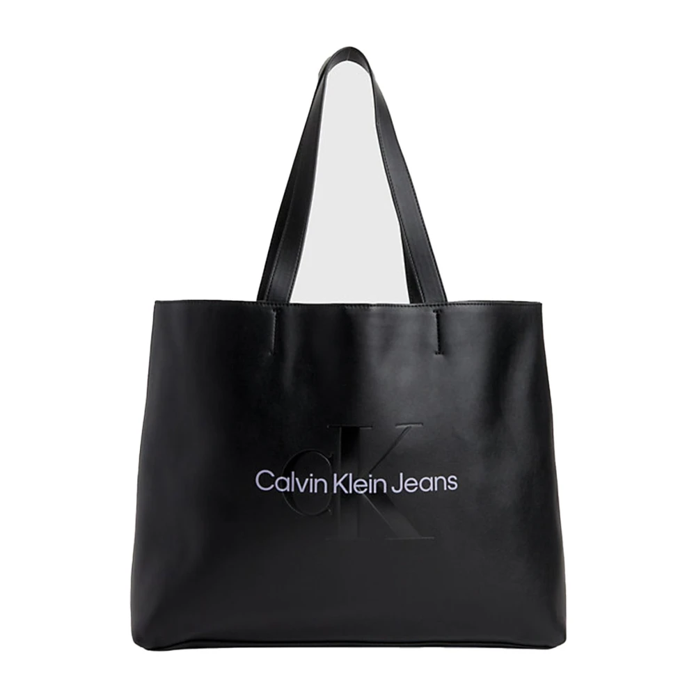 Calvin Klein Metallic Logo PU Leren Tas Black Dames