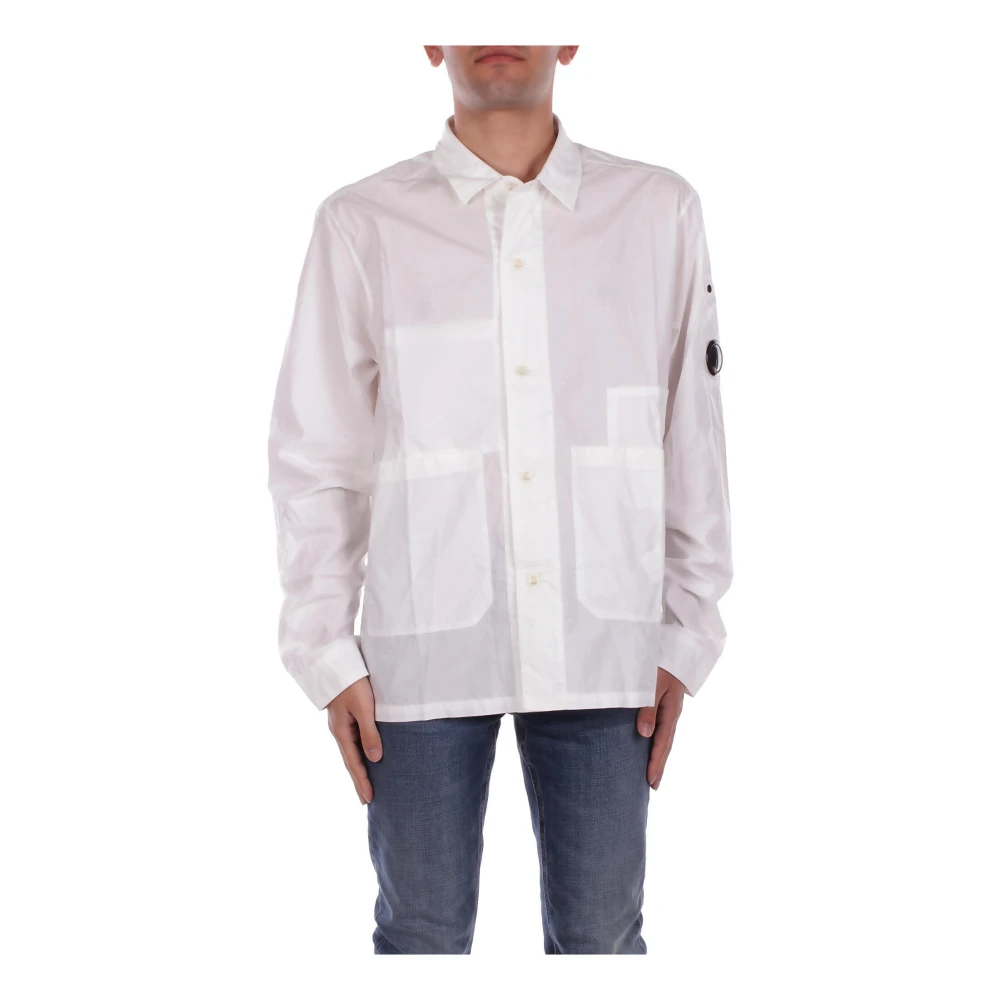 C.p. Company Men's White Logo Side Button-Up Shirt - Casual Shirts - Xl - Shirts