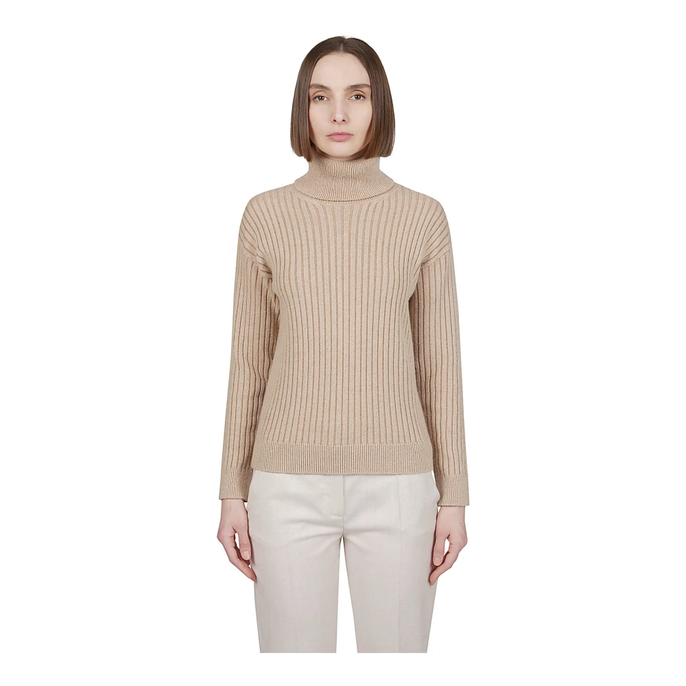 Eleventy Kasjmierwol Ribgebreide Coltrui Beige Dames