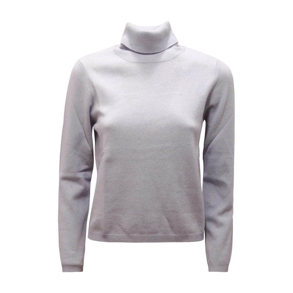 Kangra Donna Blu Maglione In Cashmere Con Collo Alto Made In Italy