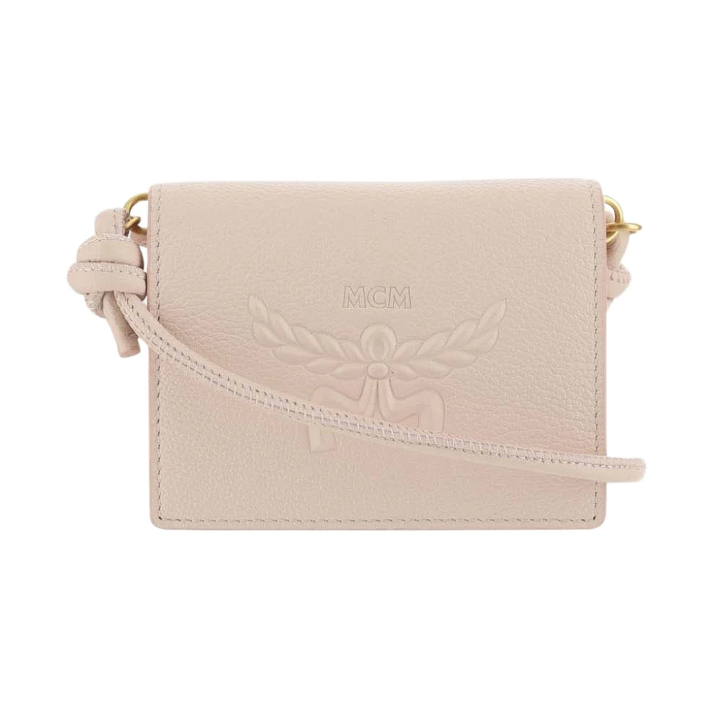 MCM Rosa läderklaff plånbok med axelrem Pink, Dam