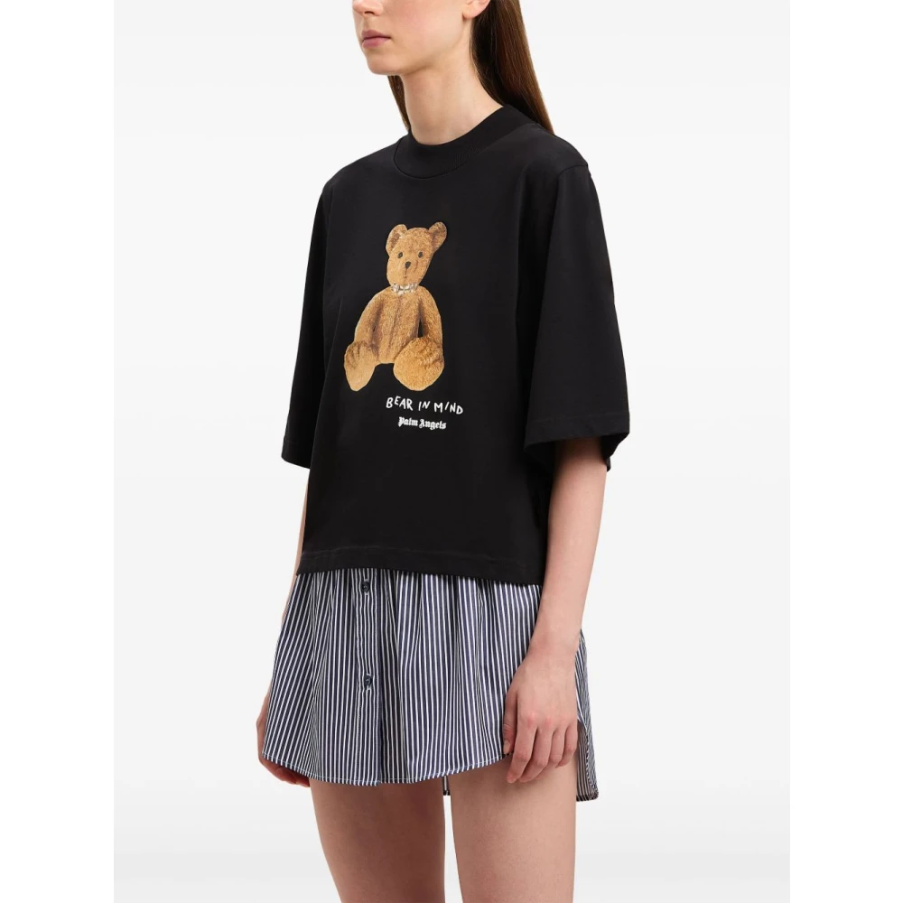 Palm Angels Zwart Logo Print Crew Neck T-shirts Black Dames
