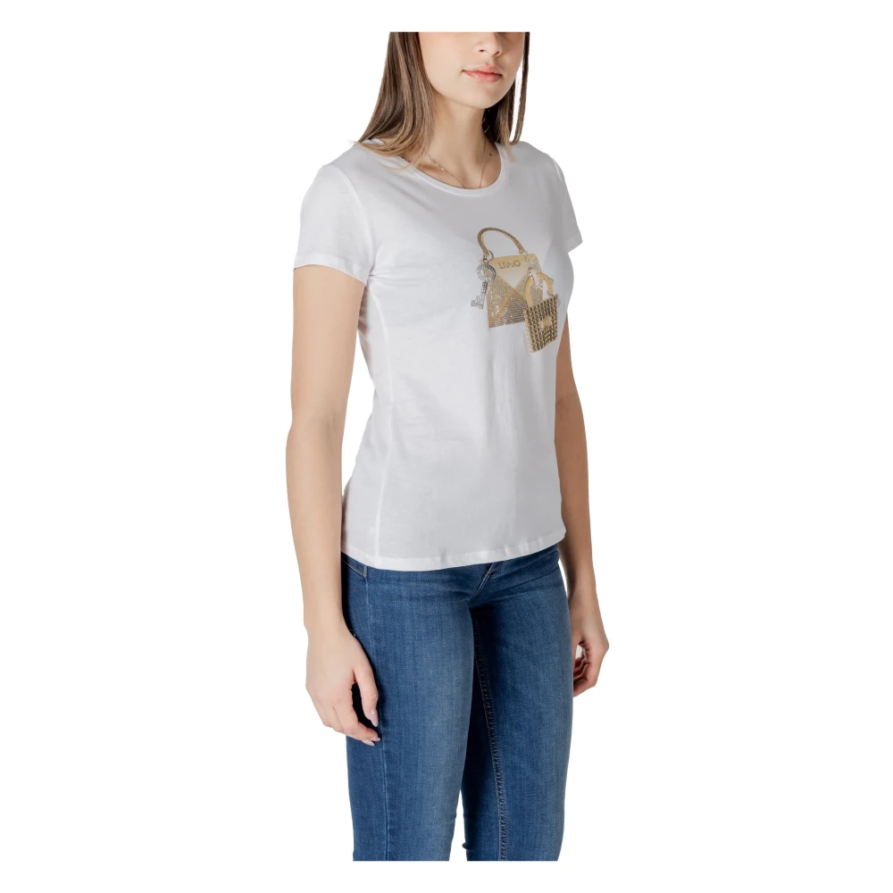 Liu Jo Wit Bedrukt Katoenen T-Shirt White Dames