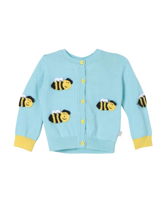 cardigan-applique-abeille-bleue