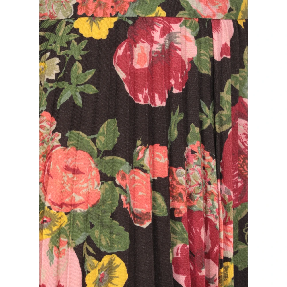 Junya Watanabe Zwarte Bloemen Plooirok Multicolor Dames