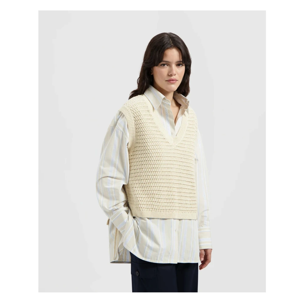 Olaf Hussein Open Gebreid Vest Off White Dames