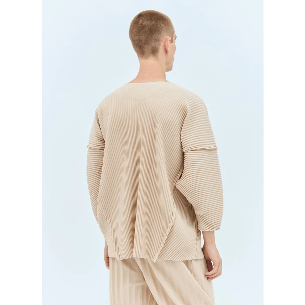 Issey Miyake Geplooide Crewneck Top Beige Heren