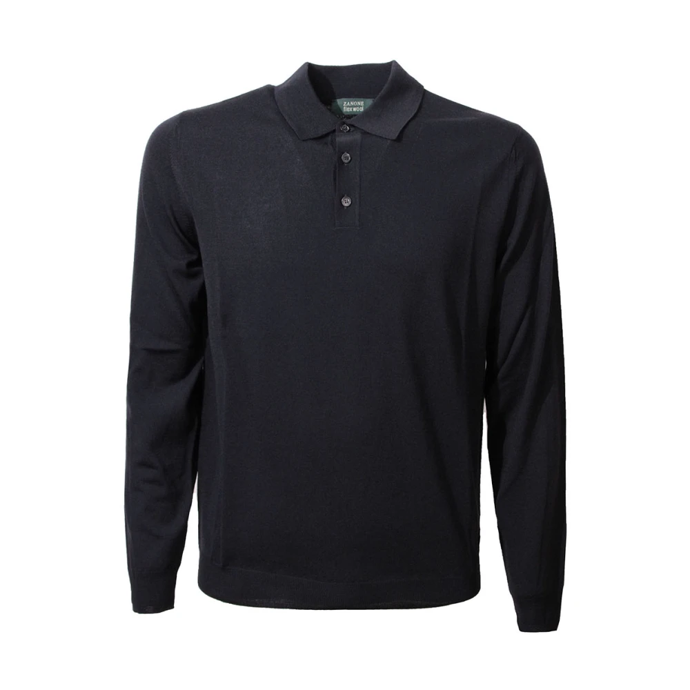 Zanone Blauw Lange Mouw Poloshirt Flexwool Blue Heren