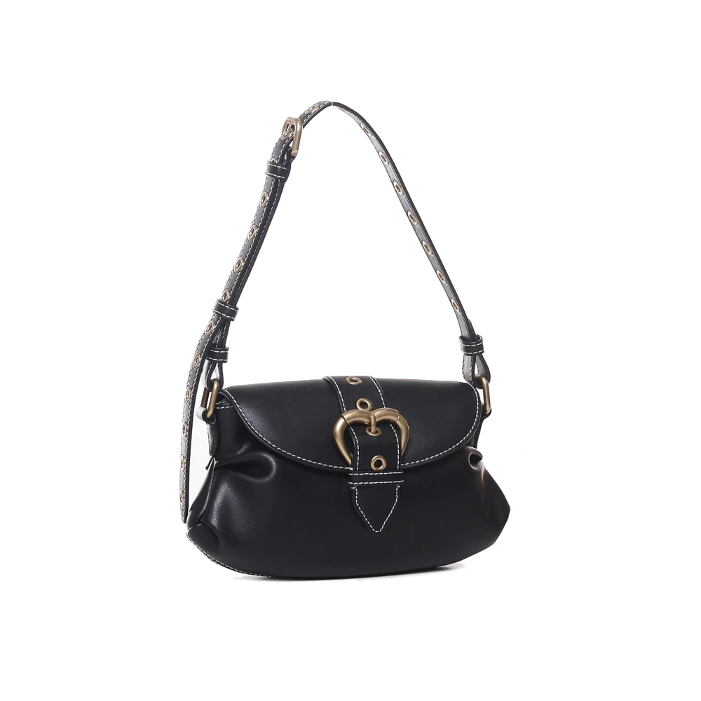 pinko Hartvormige Leren Tas met Flap Sluiting Black Dames