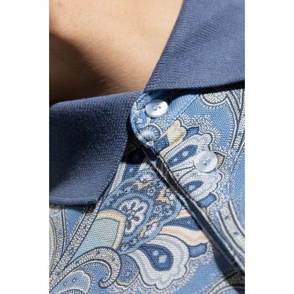 ETRO Katoenen poloshirt met decoratief patroon Blue Heren