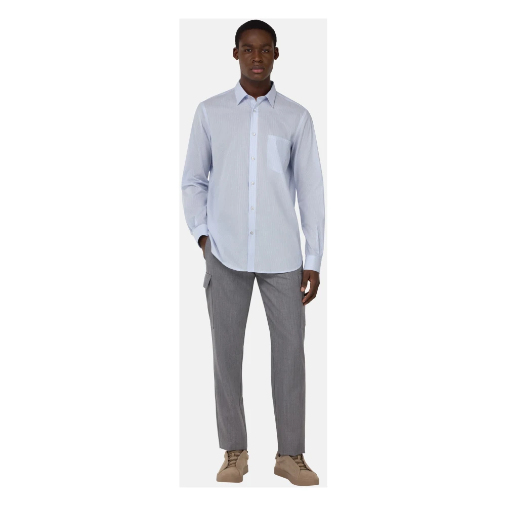 Boggi Milano Regular gestreept overhemd van poplin katoen Blue Heren