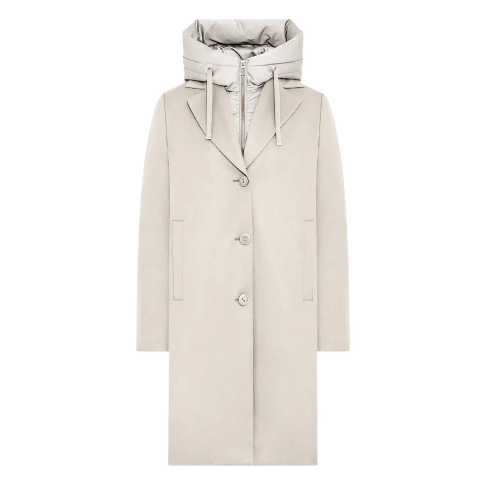 Duno Gewatteerde wollen jas met veren vulling Beige Dames
