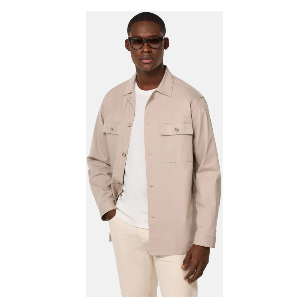Boggi Milano Katoen en Tencel? Overshirt Beige Heren