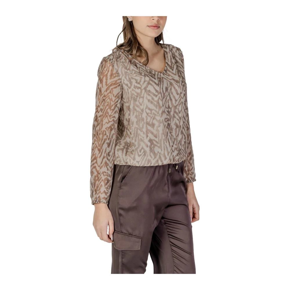 Street One Gedrukte Lange Mouw Blouse Beige Dames