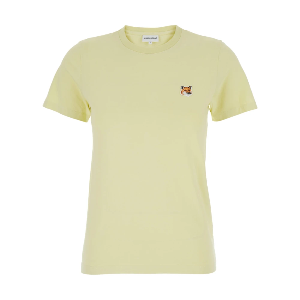 Maison Kitsuné Gedurfd Vossenkop Patch T-shirt Yellow Dames