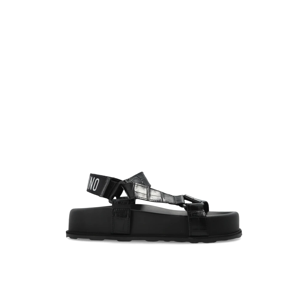Moschino Kvinno Svart Skor Dam, 41 Eu, Läder, Leather Platform Sandaler