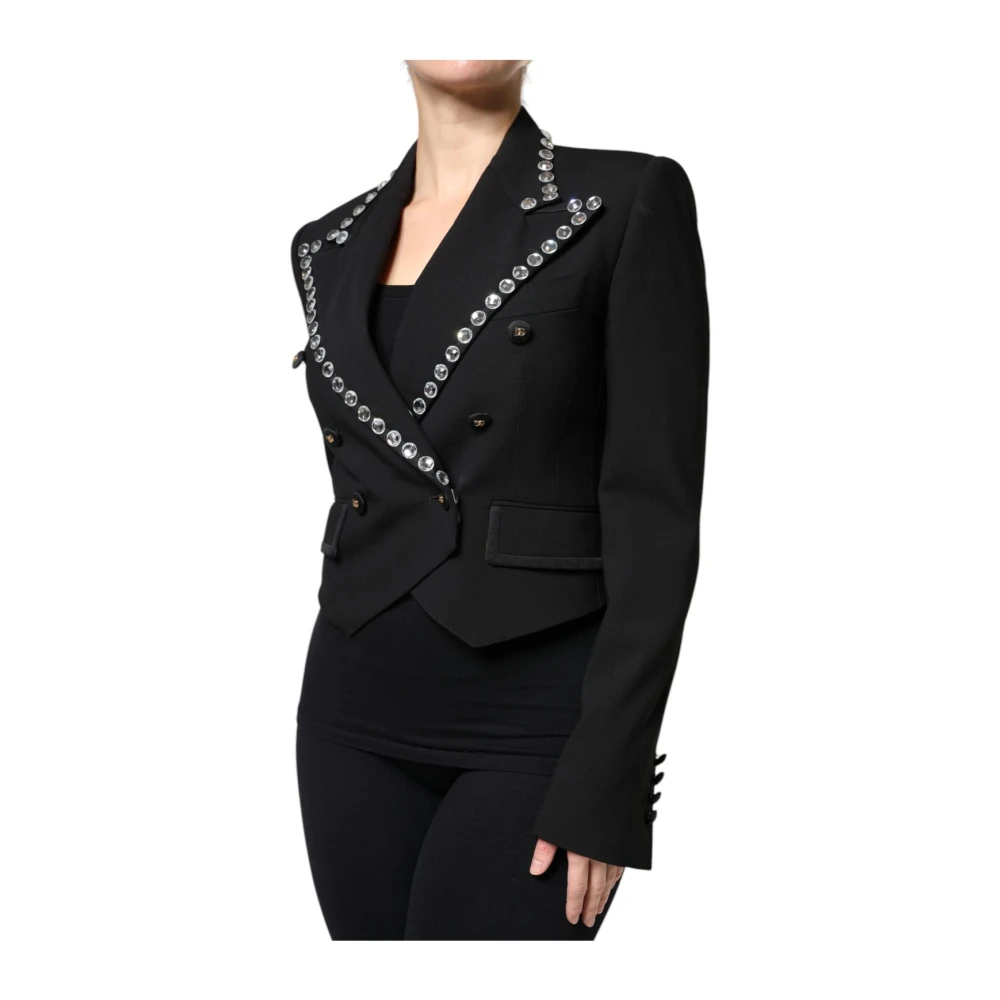 Dolce & Gabbana Kristal Dubbel Breasted Blazer Jas Black Dames