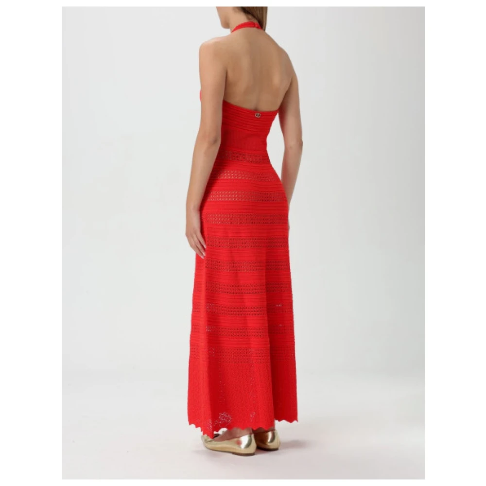 Twinset Doorschijnende Rugloze Lange Jurk met Uitsparingen Red Dames