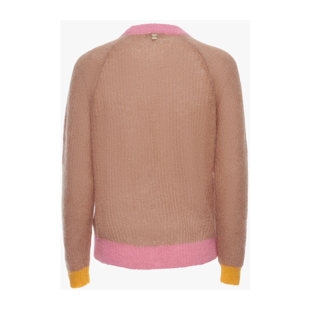 Manila Grace Kleurrijk Contrast Versierde Gebreide Top Brown Dames