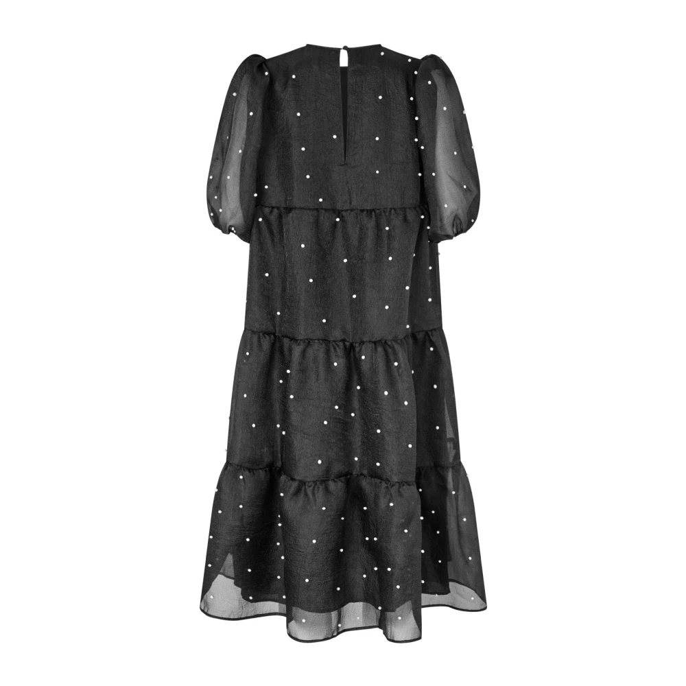 Cras Elegante Zwarte Jurk met Pofmouwen Black Dames