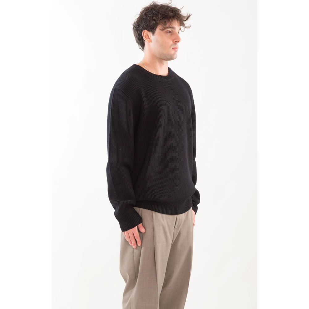 Seven Gauge Geribbelde Merinos Crewneck Sweater Black Heren
