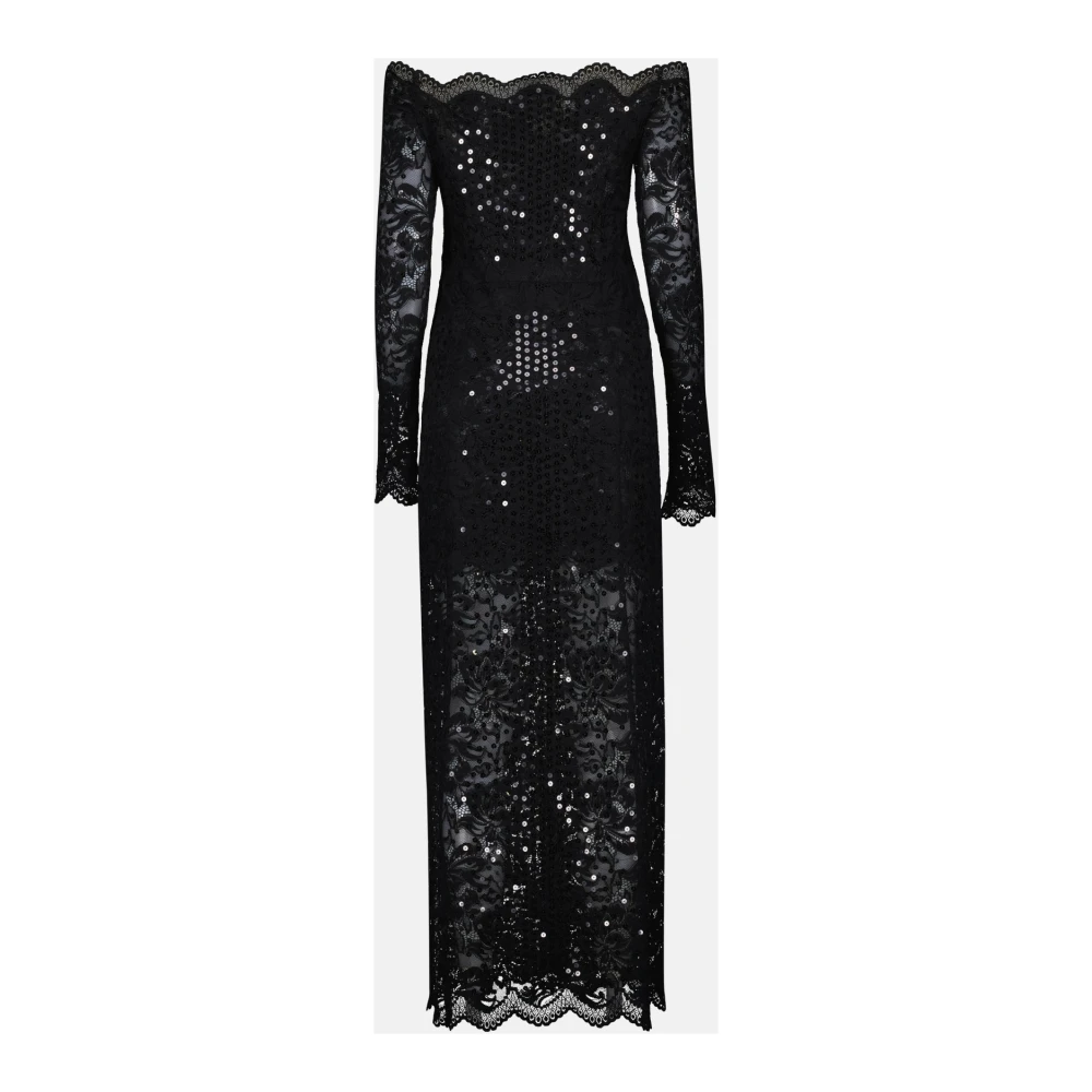 Paco Rabanne Zwarte Kant Lange Jurk Black Dames