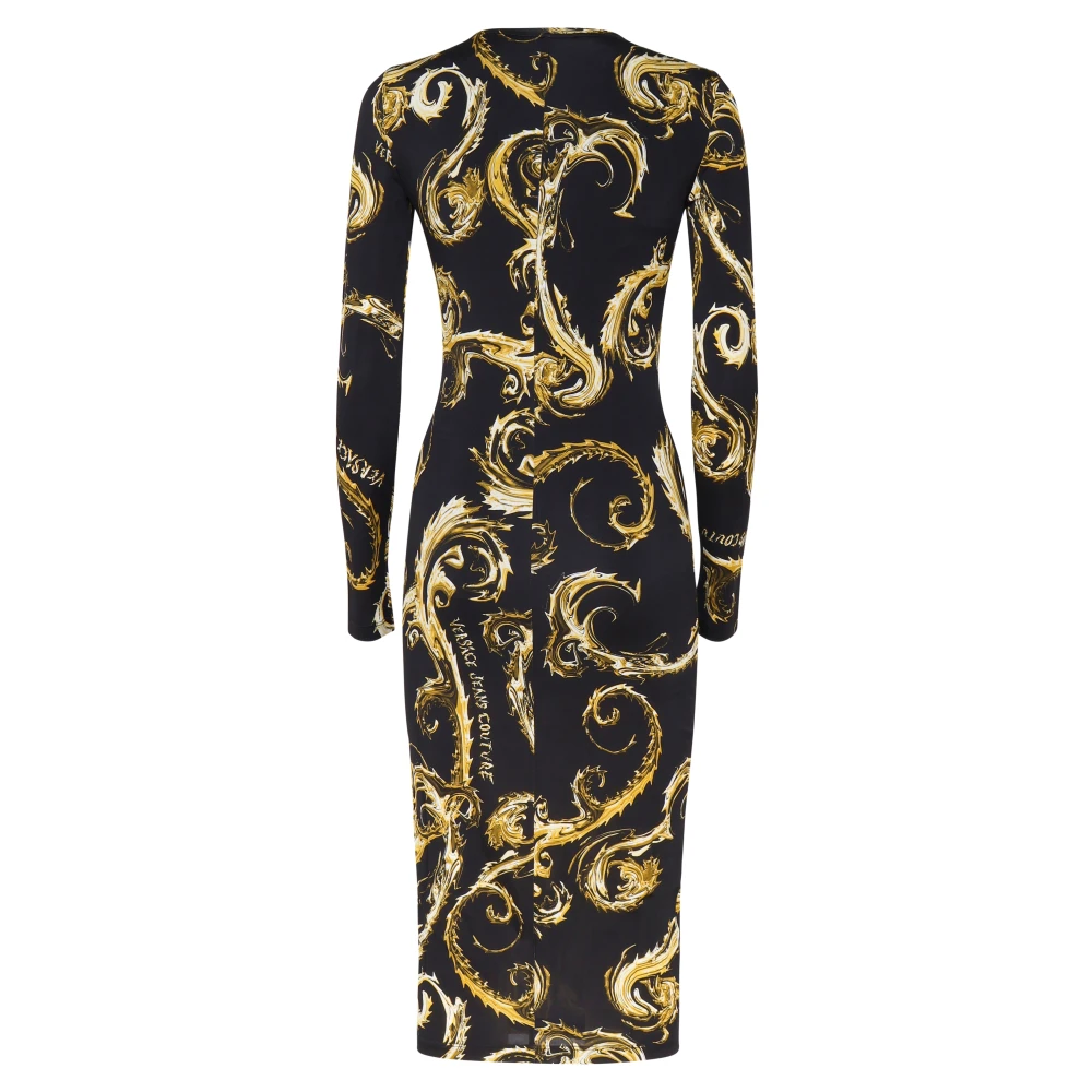 Versace Jeans Couture Barok Print Zwarte Jurk Lange Mouwen Multicolor Dames