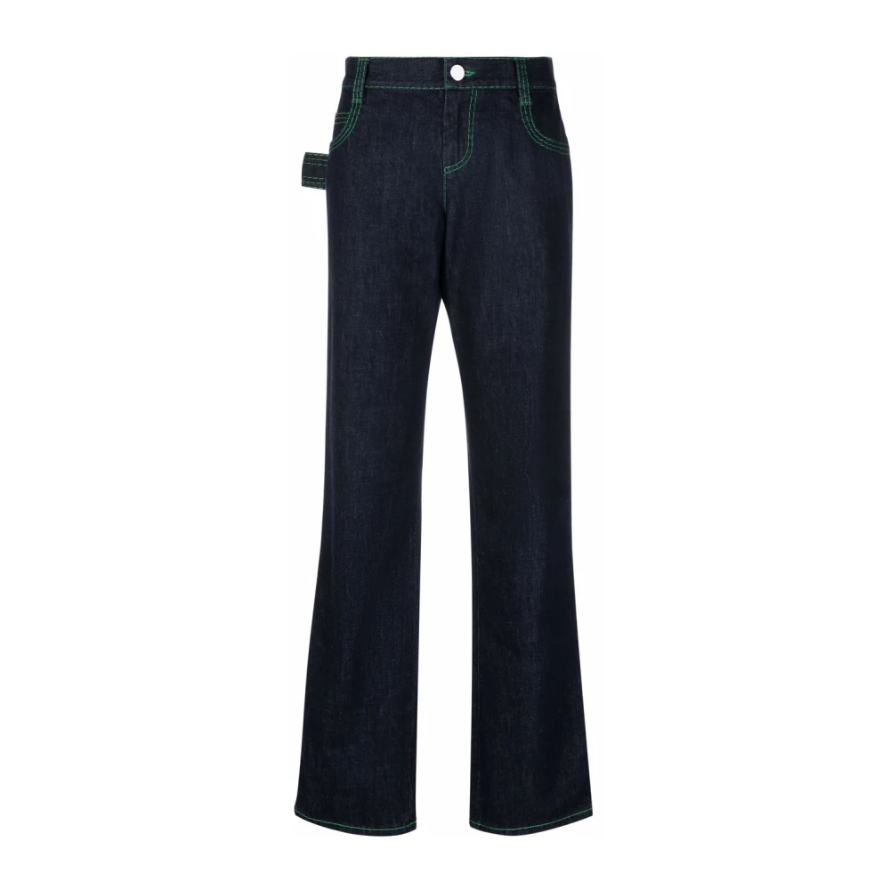 Bottega Veneta Indigo Soft Denim Straight Jeans met 3-Stitch Overlock Blue Dames