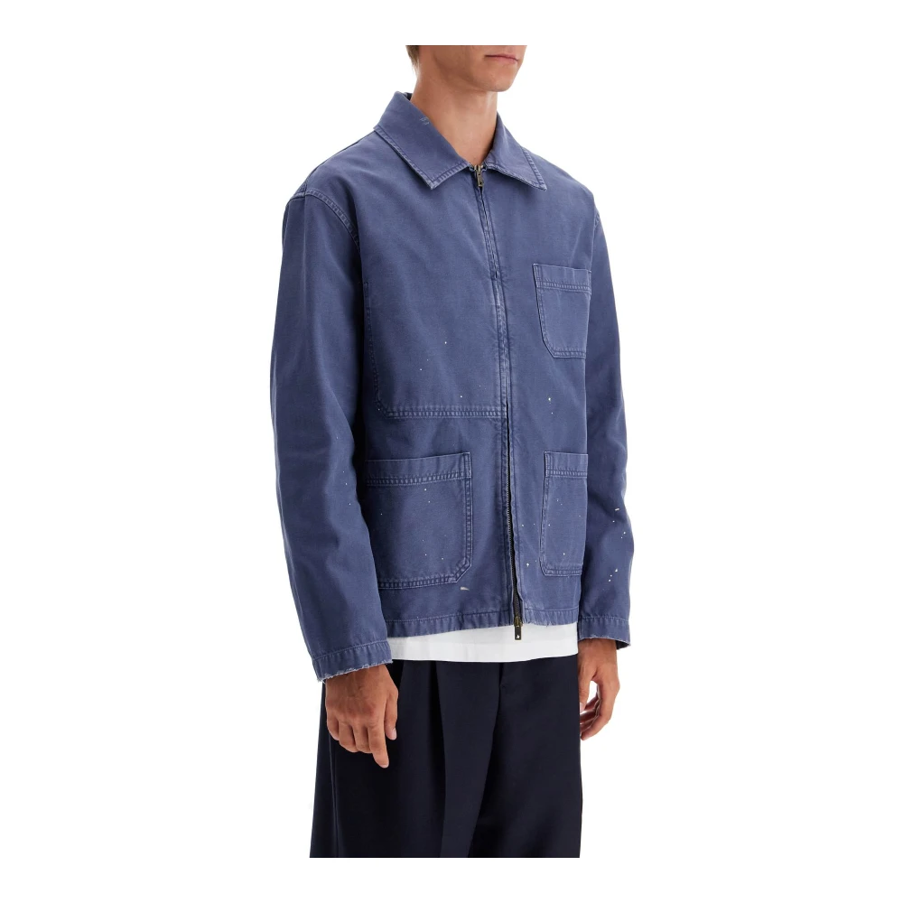 Golden Goose Distressed Cotton Twill Workwear Jacket Blue Heren