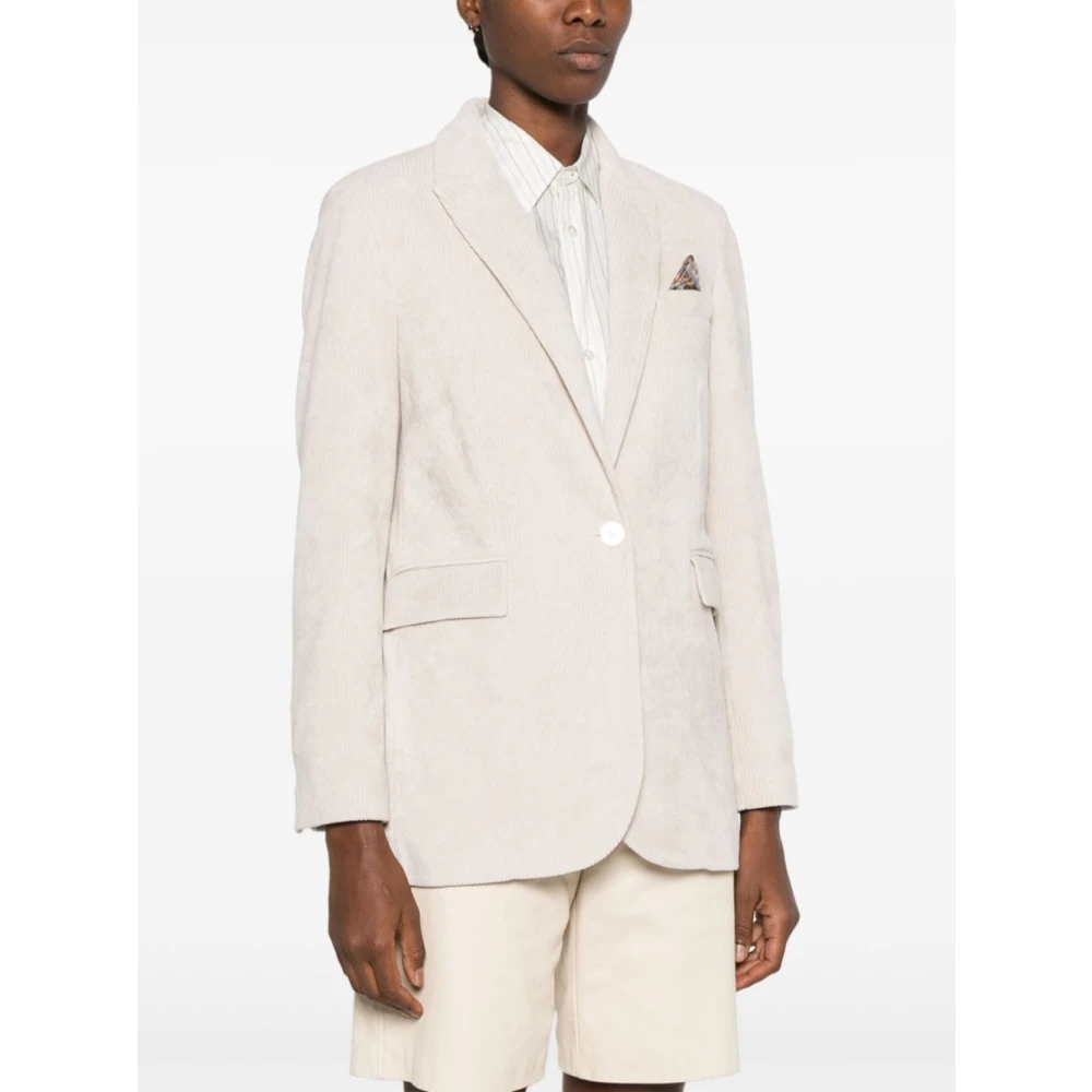 Circolo 1901 Witte Katoenen Geribbelde Jas met Knoopsluiting Beige Dames