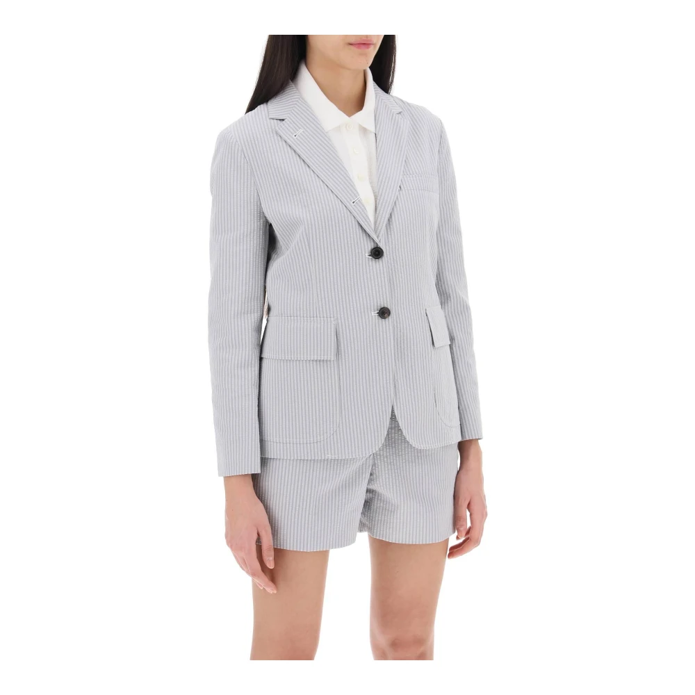 Thom Browne Gestreepte Seersucker Single Breasted Jas Gray Dames
