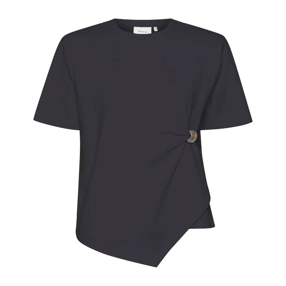 Gestuz Zwarte Tee Top met Zijdetail Black Dames
