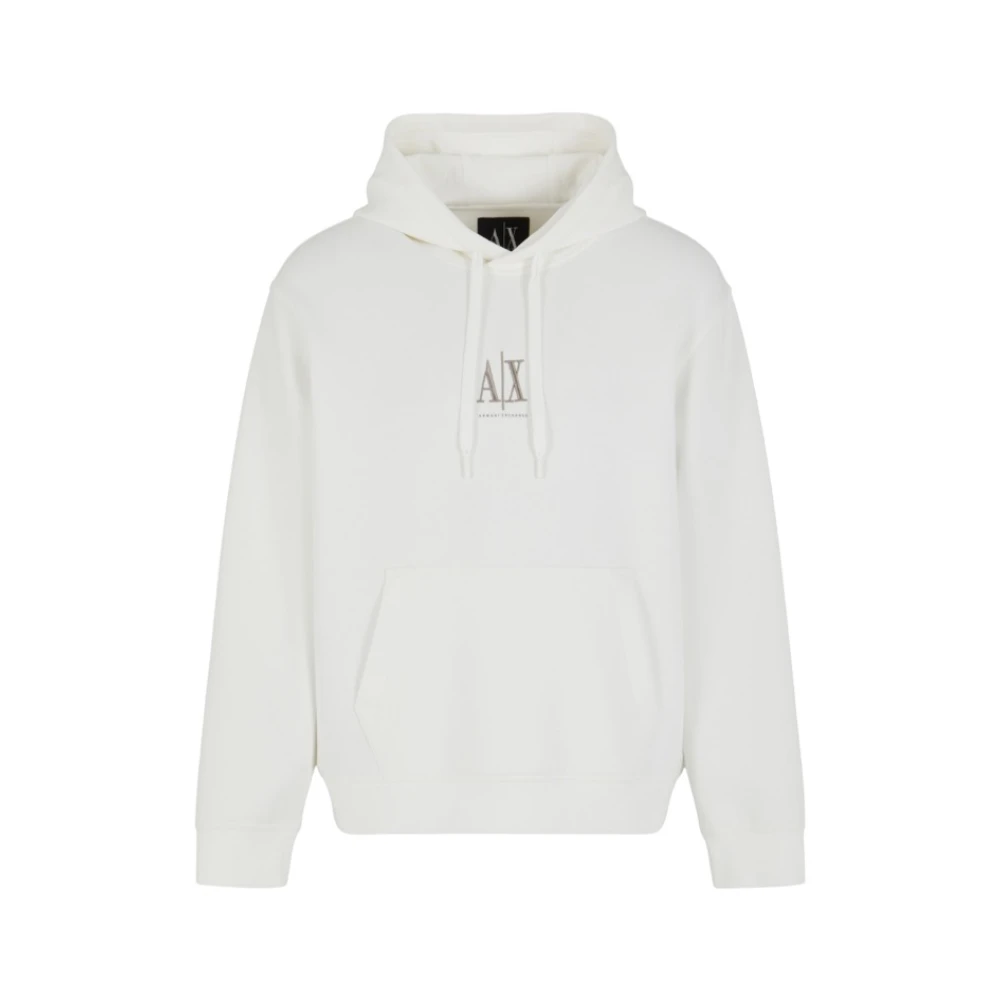 Armani Exchange Men's White Hoodie With Embroidered Logo - Hoodies - Xs - Sweatshirts & Hoodies