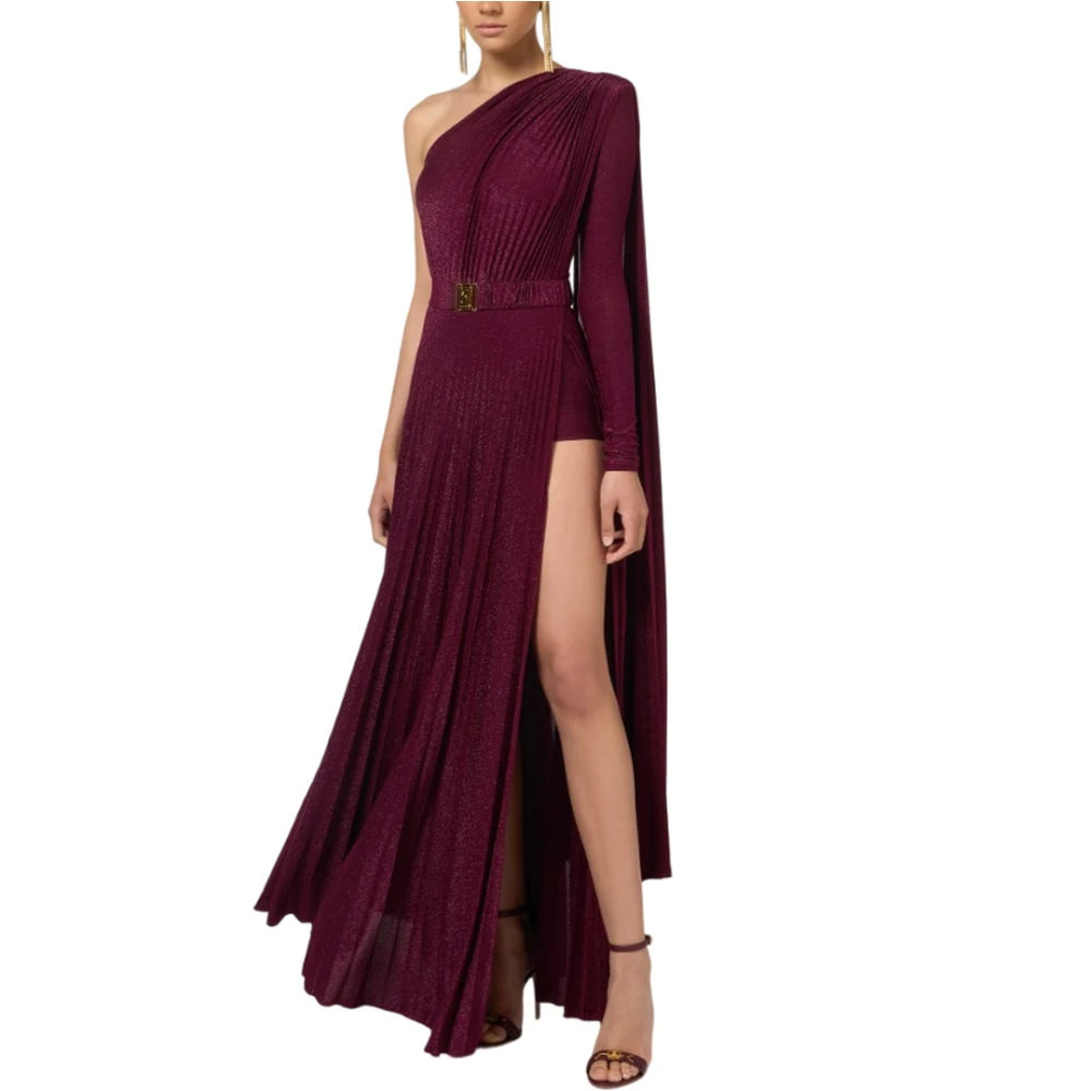 Elisabetta Franchi Lurex Jersey One-Shoulder Jurk Red Dames