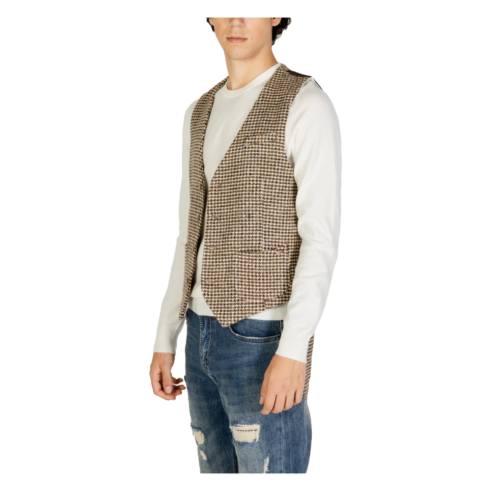 Gianni Lupo Beige V-Neck Button-Up Gilet Beige Heren