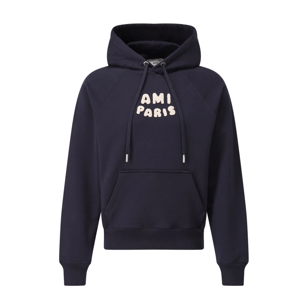 Ami Paris Hoodie med logotypbroderi Blue, Herr