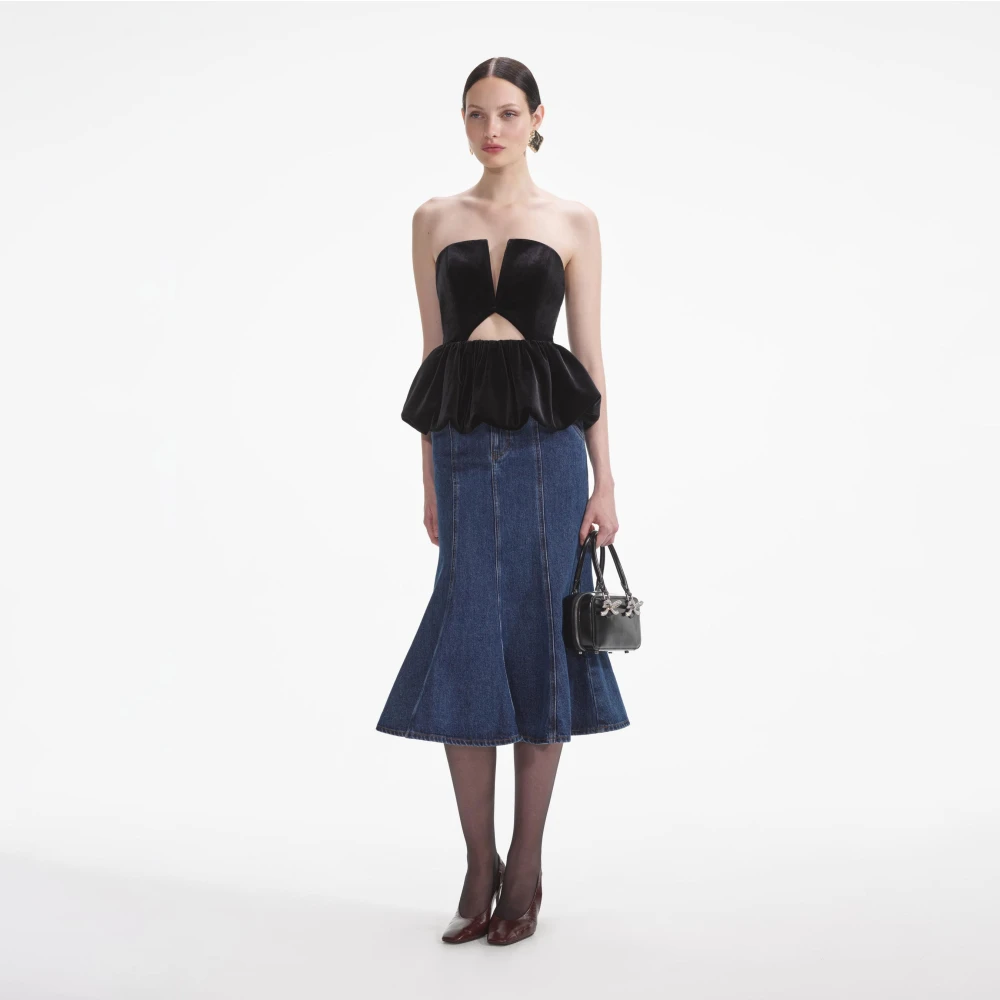 Self Portrait Velvet Bandeau Top Zwart Black Dames