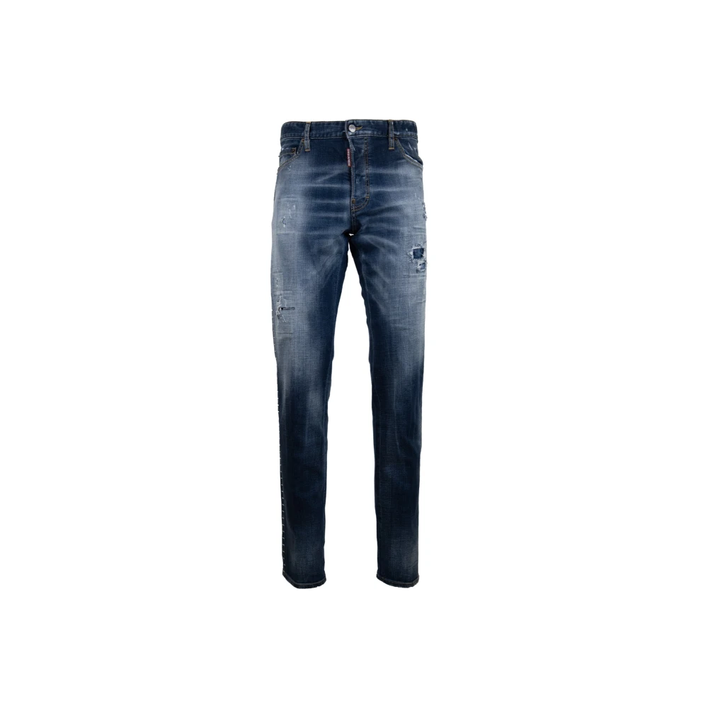 Dsquared2 Men's Blue Button Jeans With Distressed Details