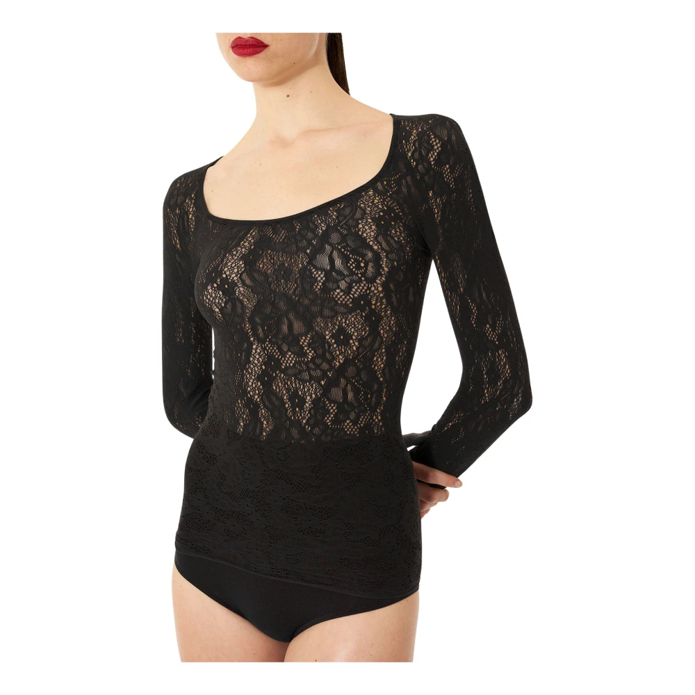 Wolford Graphic Rose Pattern Round-Neck Top - Female - Long Sleeve T-Shirts - Black - S - Tops