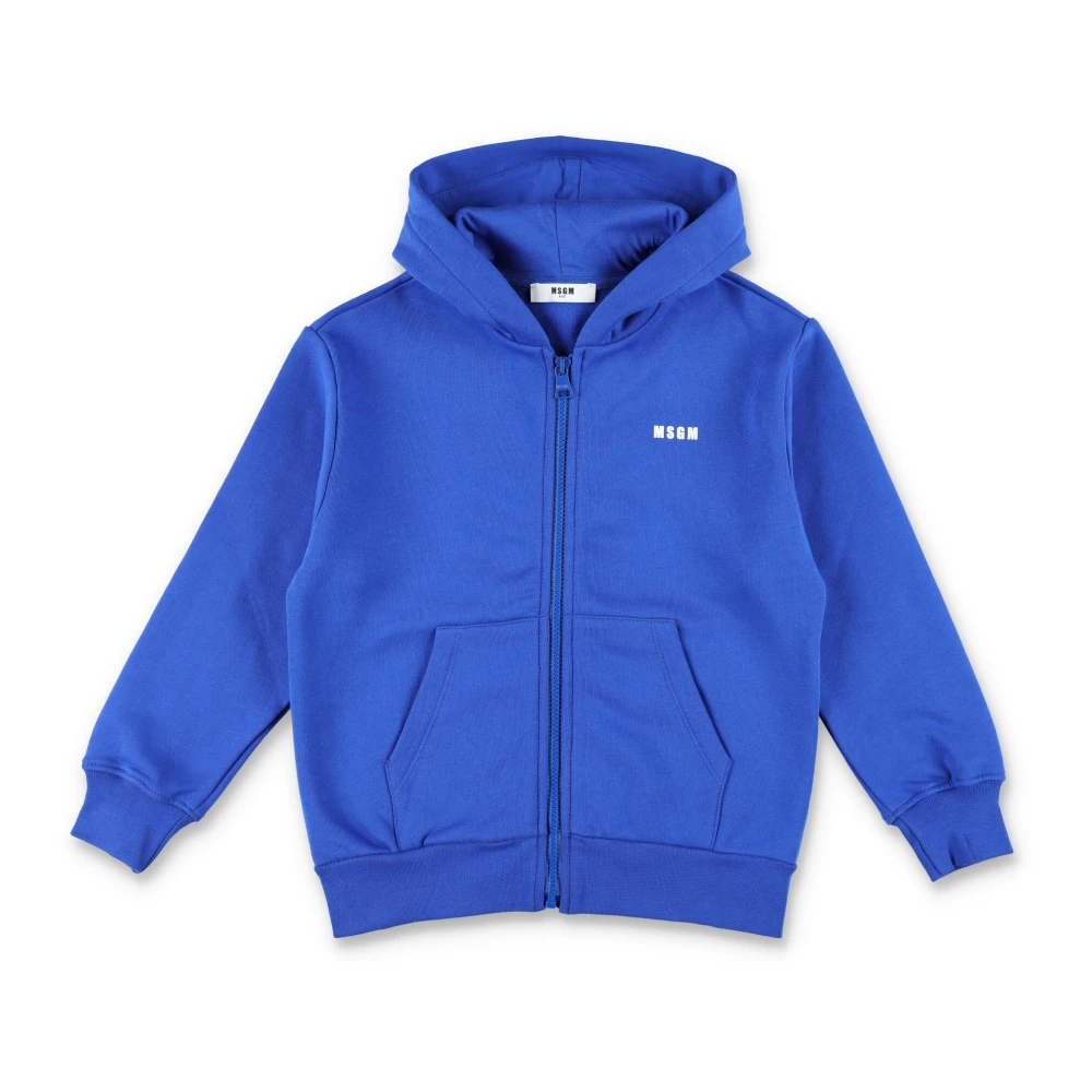 Msgm Royal Stickat Dragkedja Fleece Hoodie Blue, Flicka