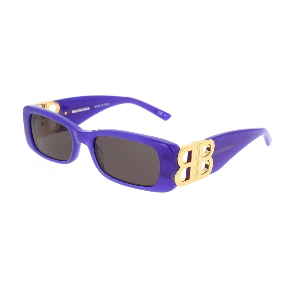 Balenciaga Vintage Rektangulära Solglasögon med Symmetriskt Guldlogotyp Purple, Dam