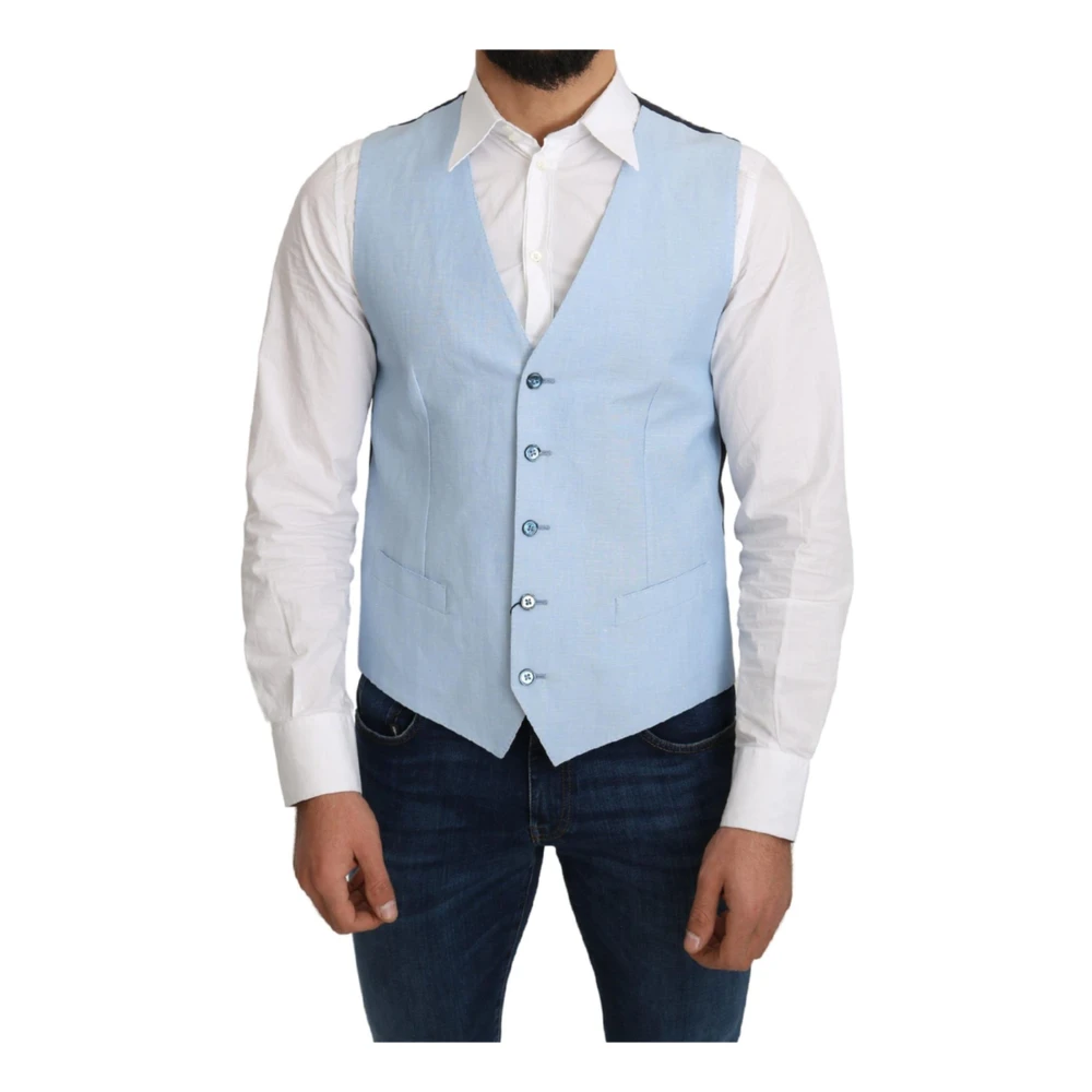 Dolce & Gabbana Men's Blue Stylish Logo Vest - Waistcoats - M- Suits