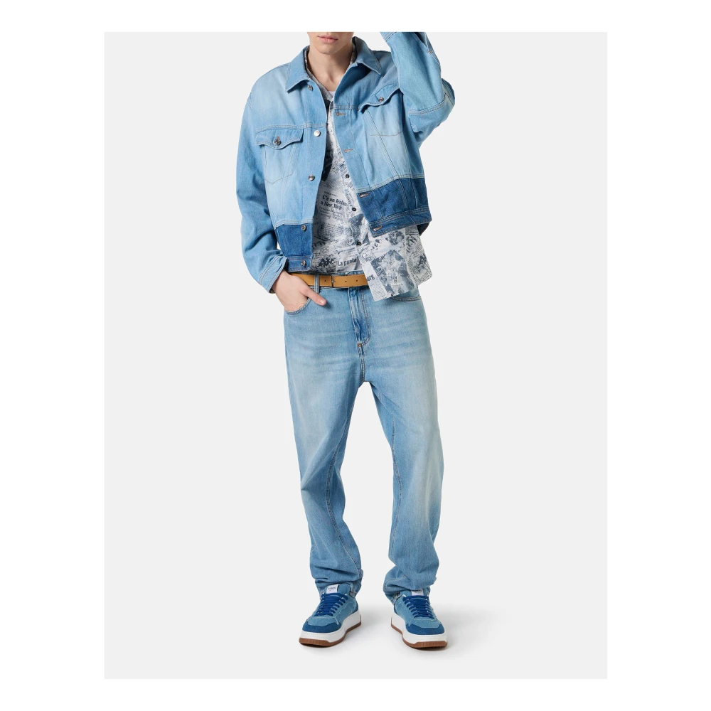 Iceberg Blauw achtergrond comfortabele pasvorm korte mouw bowling shirt Blue Heren