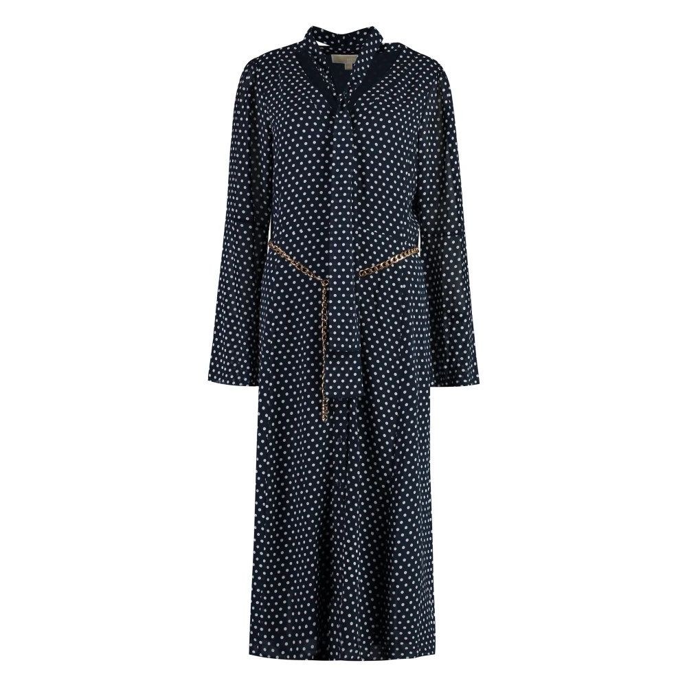 Michael Kors Polka-dot Georgette Jurk met Ketting Riem Blue Dames