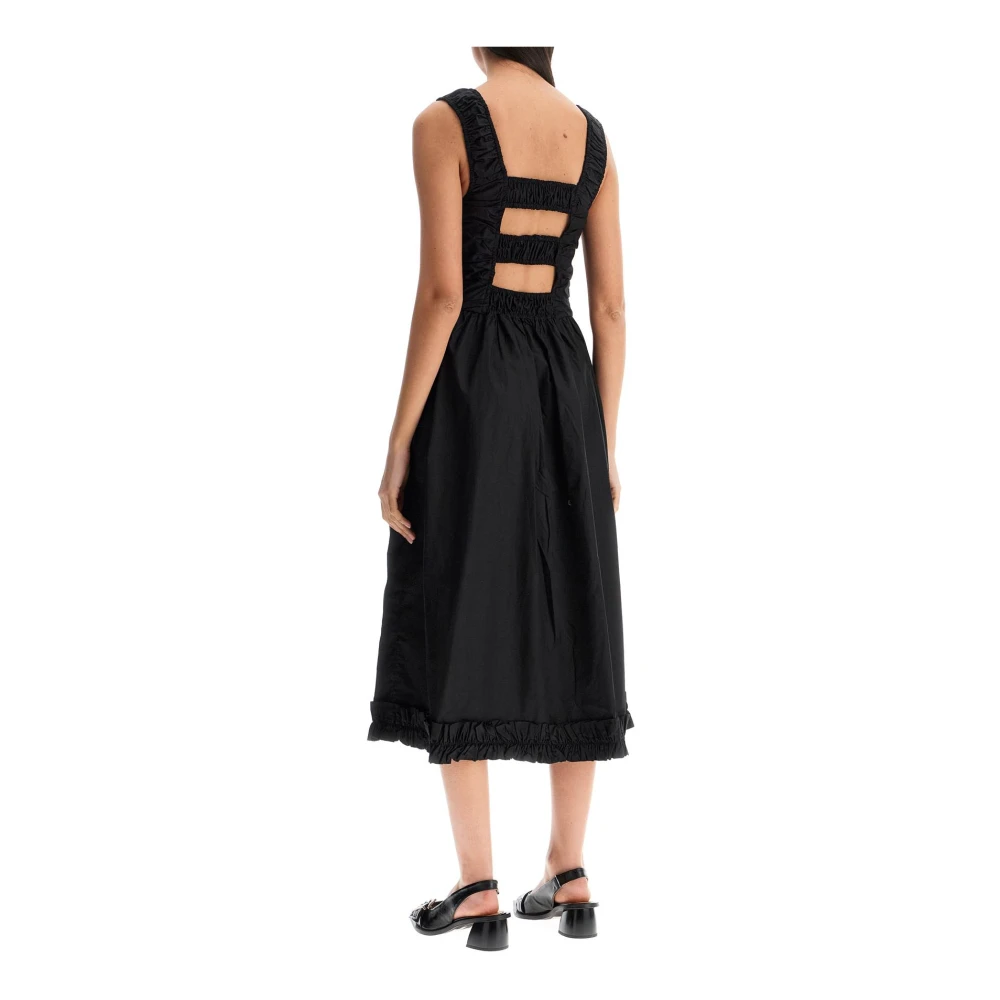 Ganni Poplin Smock Jurk met Cut-Out Details Black Dames