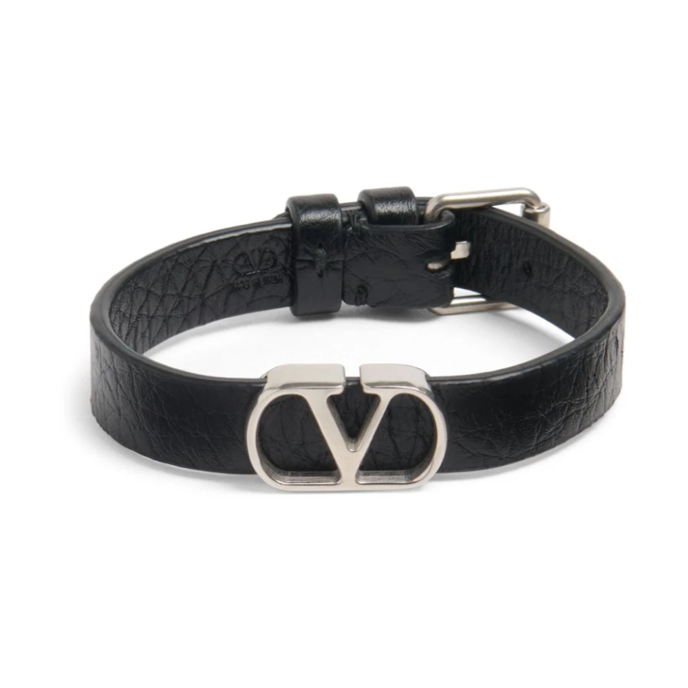 Valentino Garavani Men's Black Vlogo Signature Grainy Calfskin Bracelet