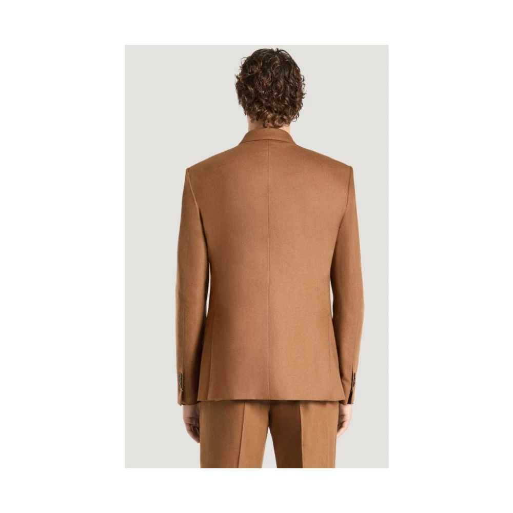 PT Torino Dubbelborstig Beige Flanel Kasjmier Blazer Brown Heren