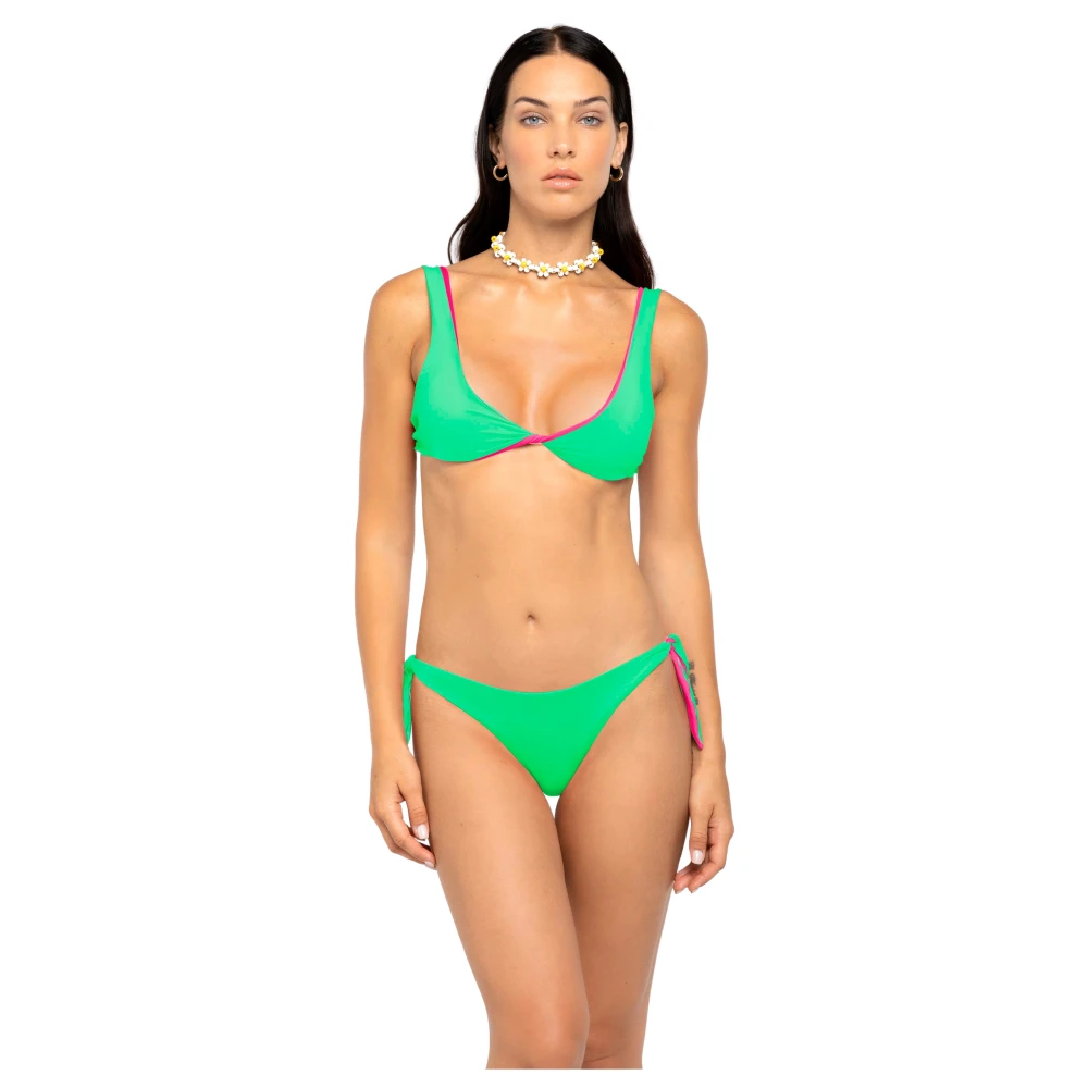 4Giveness Kleurrijke Zijden Bikini Top en Slip Green Dames